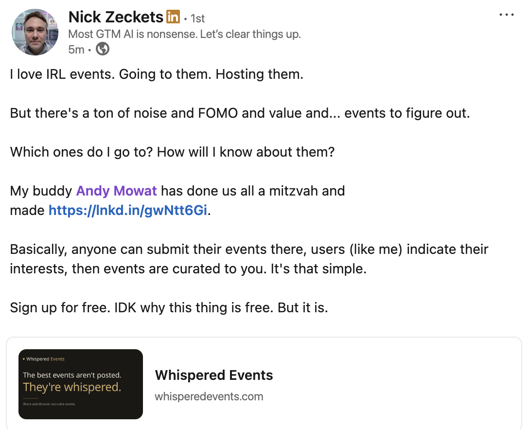 LinkedIn post by Nick Zeckets